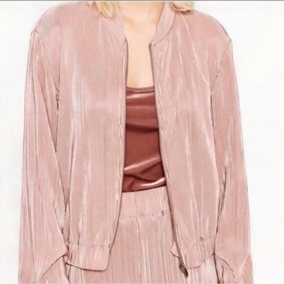 Zara Basic Collection Pleated Satin Bomber Jacket in Blush Pink – Soft Frequency - Picture 1 of 10
